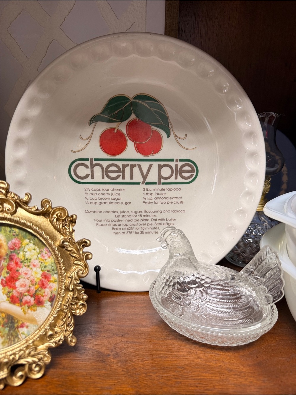 Cherry Pie Dessert Plate with Red Cherry Design
